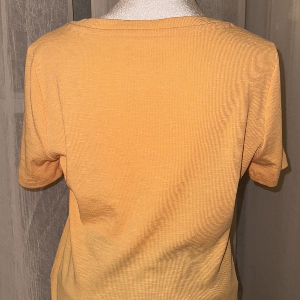 GAP S Orange Ribbed V-Neck Short Sleeve Ruched Front Tee - Picture 6 of 12